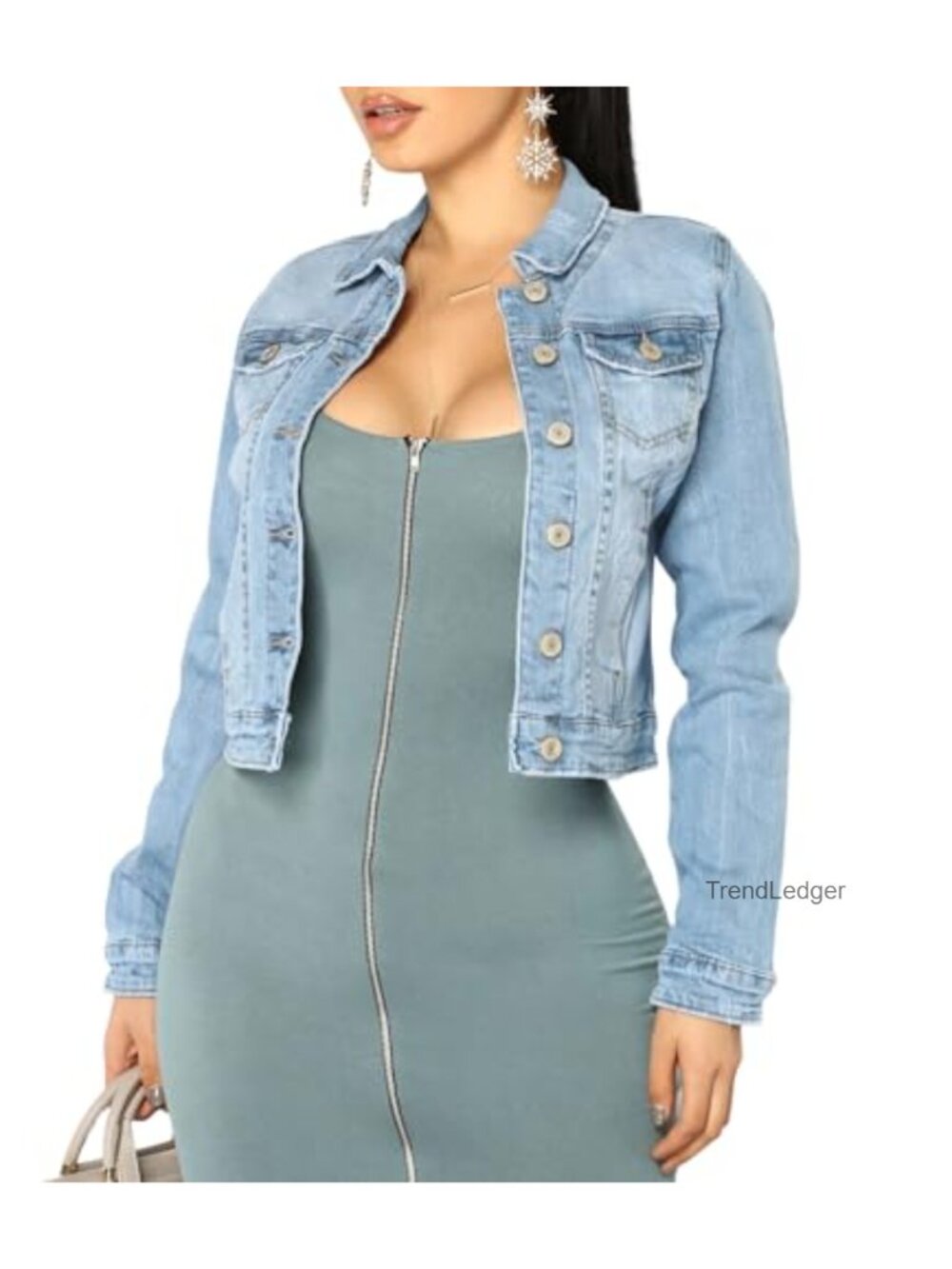 Women's Denim Jacket Classic Fit Button Closure Two Chest Pockets Long Sleeve